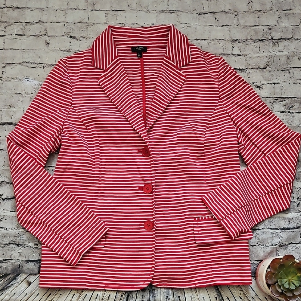Talbots Red and White Striped Blazer Size Petite Large